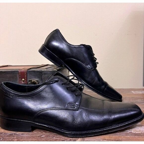 BOSS Hugo Boss Oxford Dress Shoe Size 8 Black Square Toe Lace Up Classic Mens - Picture 2 of 6